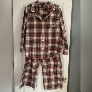 Lauren Ralph Lauren Pajama Set Womens XL Red Green Plaid Flannel Cotton 2 Pc